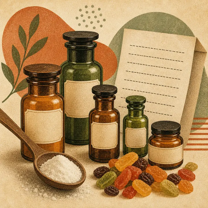 Sticluțe de laborator și o listă de ingrediente