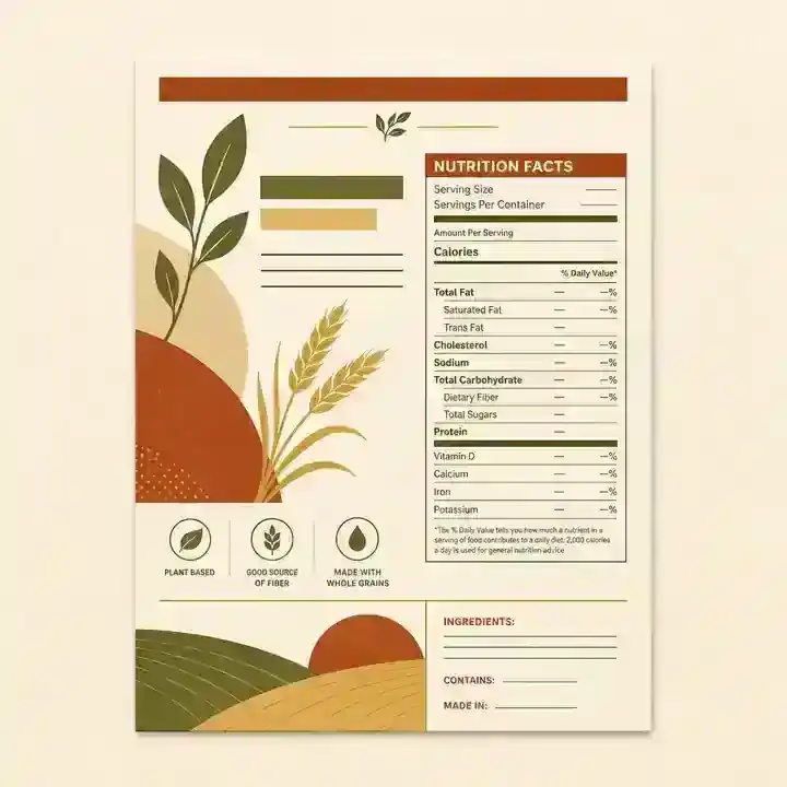 Tabel nutrițional Reg. 1169/2011 pe ambalaj, coloane porție și 100 g cu procent AR