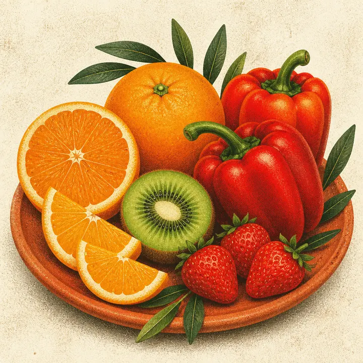 Vitamina C Citrice, kiwi, ardei roșu și căpșuni