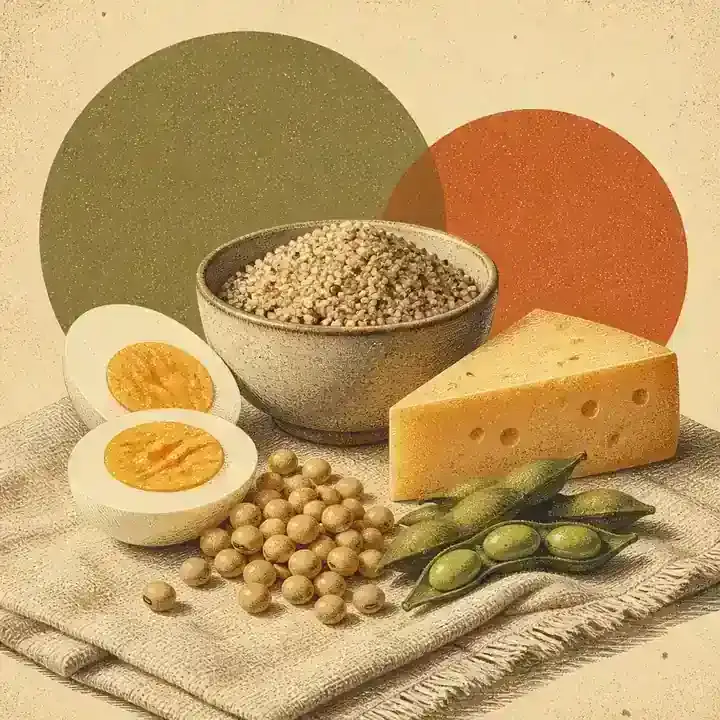 Ou tăiat, soia și quinoa într-un bol de ceramică, fără capsule