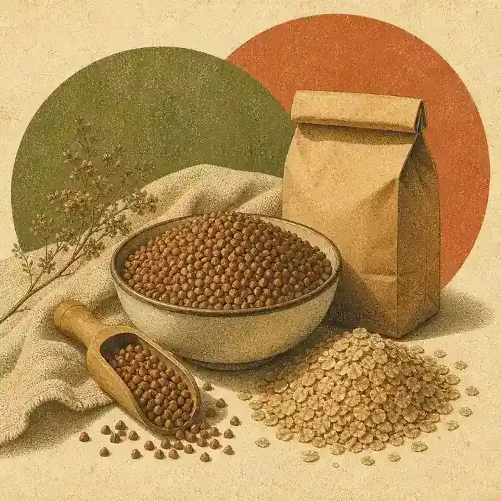 Bol cu crupe de hrișcă și pungă generică de hârtie