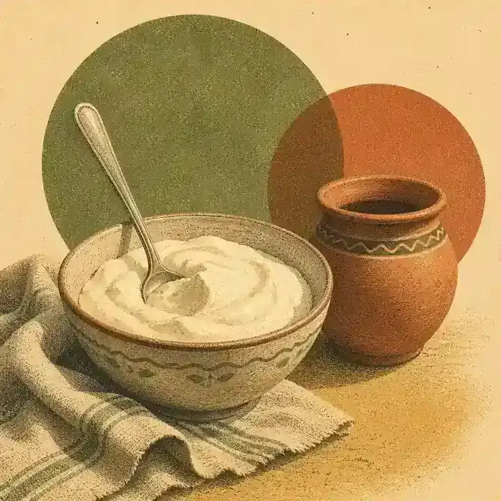 Bol de ceramică cu iaurt grecesc dens și lingură