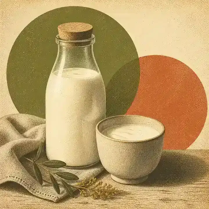 Sticlă generică de kefir lângă o ceașcă de ceramică